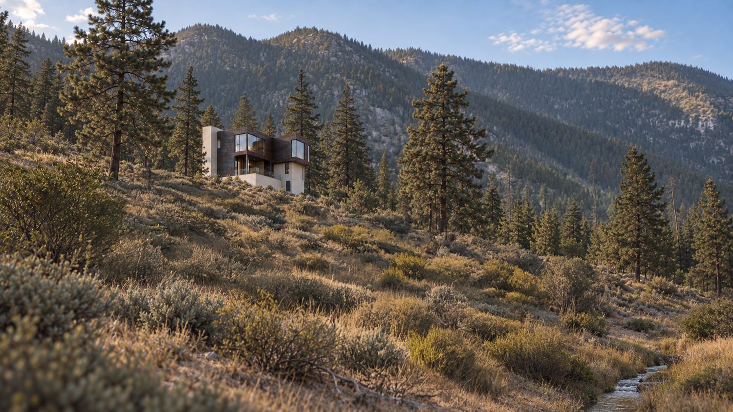 Zephyr Cabin set among trees on the Washoe Valley hillside